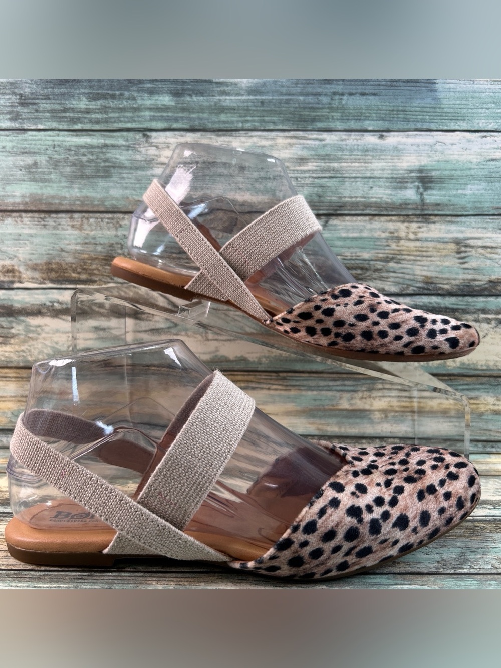 BORN Coco Slingback Flats Womens 6M Brown Cheetah Print Slip On Stretch Straps